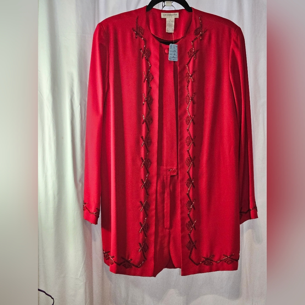 Liz Claiborne Vibrant Red Jumpsuit With Attached Jacket